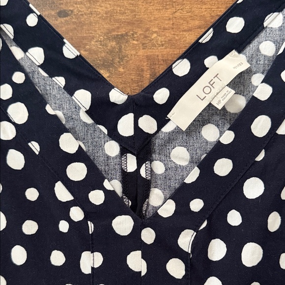 LOFT Navy and White Polka Dot Blouse - Picture 2 of 6